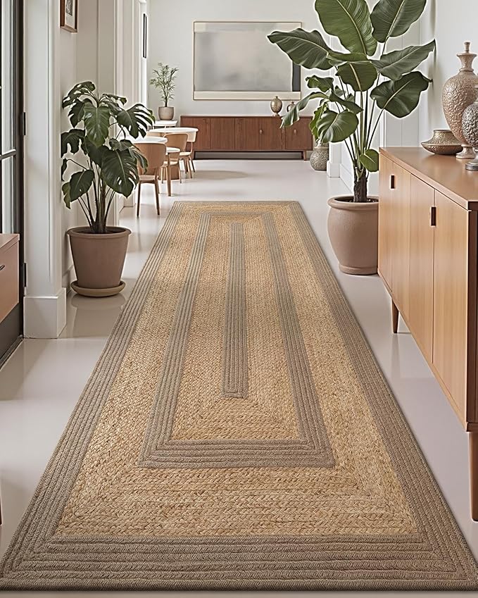 LUMI Jute Runner Rug Non Slip for Hallway, 3'x8' Natural Rustic Carpet No Shedding, Farmhouse Braided Area Mat Indoor High Traffic for Living Room, Entryway, Kitchen, Laundry
