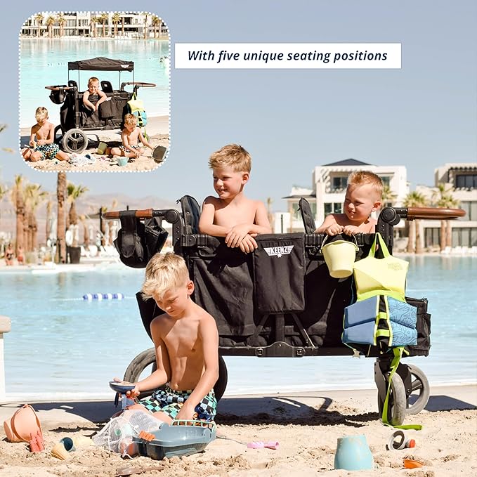 Keenz VYOO Stroller Wagon with Canopy - Foldable Design for Easy Storage, 5 Seating Positions for Kids, Enhanced Child Safety, All-Terrain Mobility, 4-Passangers, Black