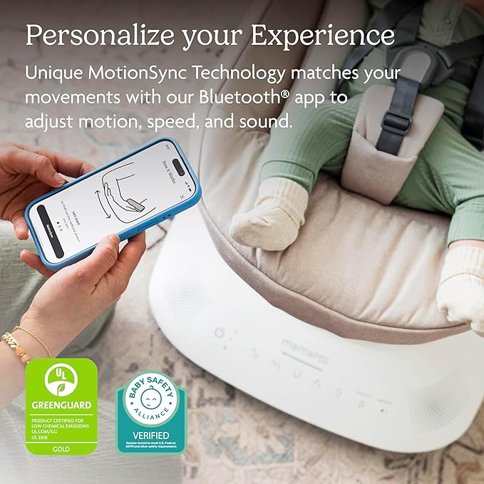 UPPAbaby Mamaroo Smart Swing – Customizable Soothing Modes with MotionSync Technology – Infant Recline + Bluetooth Enabled – Included Newborn Insert – Charlie (Sand Mélange)