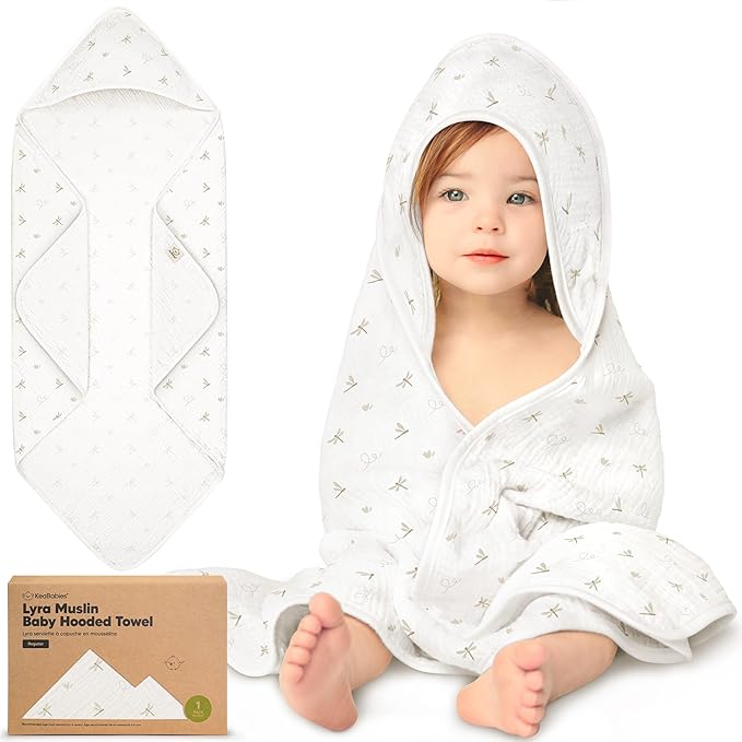 KeaBabies Muslin Baby Bath Towels with Hood for Girls, Boys, Large Organic Cotton Hooded Baby Towels for Newborns, Toddlers, Infant, Kids, Soft Absorbent Newborn Bath Essentials Gift Set (Meadow)