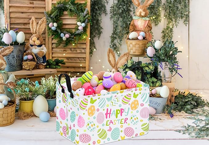 Easter Gift Basket Eggs Storage Basket Kids Toys Storage Basket Organizer Box Clothes Laundry Hamper Bunny Nursery Basket with Handles