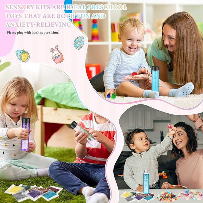 12 Pcs Sensory Bottles Kits for Kids 400 ml Plastic Bottles with Lids Glitter Sequins Accessories Seasons Containers for Relieving Toddlers 1-3 Kids Calm Down Anxiety Disturbed