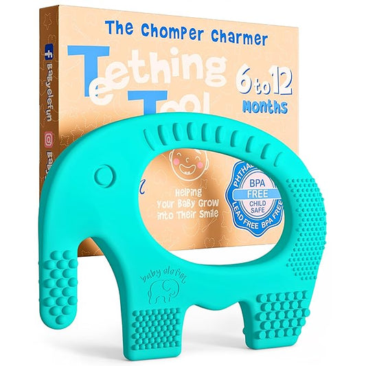 Teethers for Babies 6-12 Months - Baby Elefun 5x Pain Relief Toddler Teether. No More Ouch for Mom Anti Bite Trainer. Nurtures Grasping, Passing, Hand Eye Coordination. Silicone Baby Teething Toy Ring