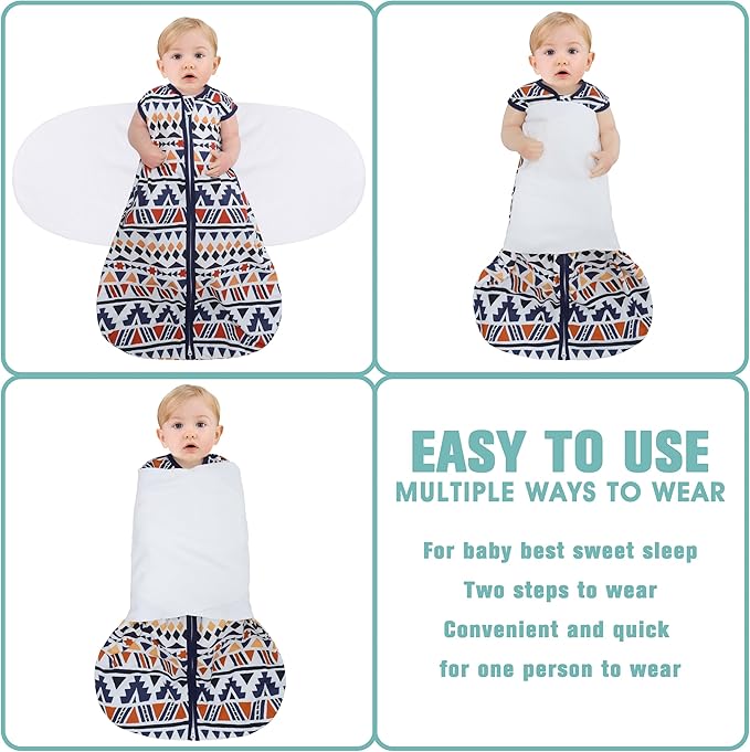Newborn Sleep Sack Baby Swaddle,3-Way Adjustable Wearable Blanket,100% Rayon Cotton Swaddling Sleeping Bag，TOG 0.5 (Soccer & Triangles, 6-12 Months)