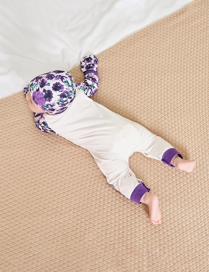 Baby Girl Clothes Patter&Letter Baby Girl Romper with Bow Hat&Headband and Gloves 4Pcs Baby Girl Coming Home Outfit