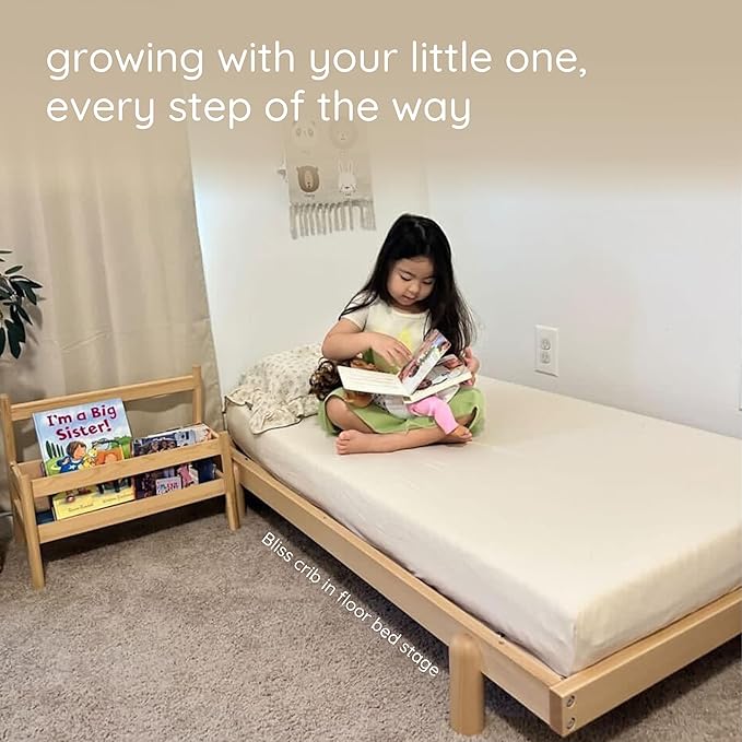 dadada Baby Bliss 4 in 1 Convertible Crib to Toddler Bed & Floor Bed – Made in Italy, GREENGUARD Gold Certified, Baby-Safe Finish, Sustainable Beech Wood, Modern Design (White and Natural)