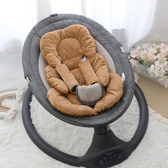 GFU Infant Car Seat Insert Head and Body Support, Reversible Newborn Insert for Carseat with Strap Pads, Soft Stroller Cushion Pillow Insert for Boys and Girls, Fits for Stroller, Swing, Brown
