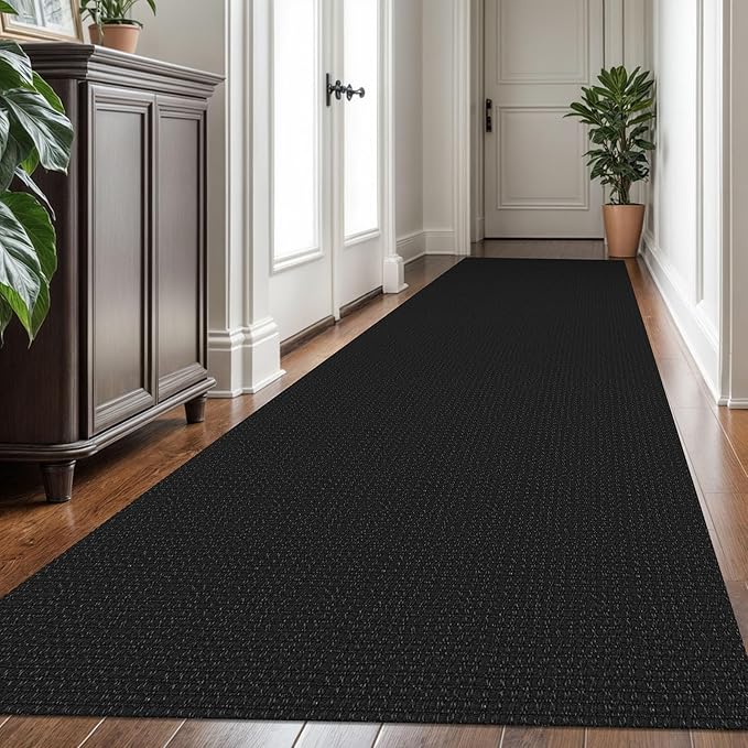 KOZYFLY Extra Long Runners for Hallways 3x16 ft Washable Kitchen Runner Non Slip Rubber Backed Hallway Rug Cotton Entryway Runner Rug Floor Carpet for Indoor Hall, Kitchen, Stair, Black/Dark Grey