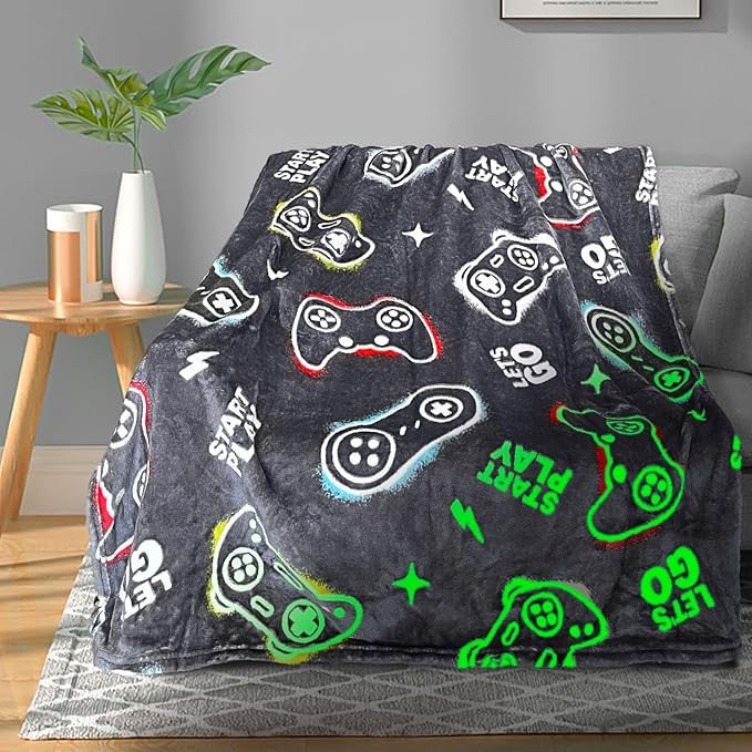 TEHALK Gaming Blanket for Boys, Glow in The Dark Gamer Blankets, Gaming Gifts for Men, Cool Gamer Gifts for Teenage Boys, Birthday 50"x 60"