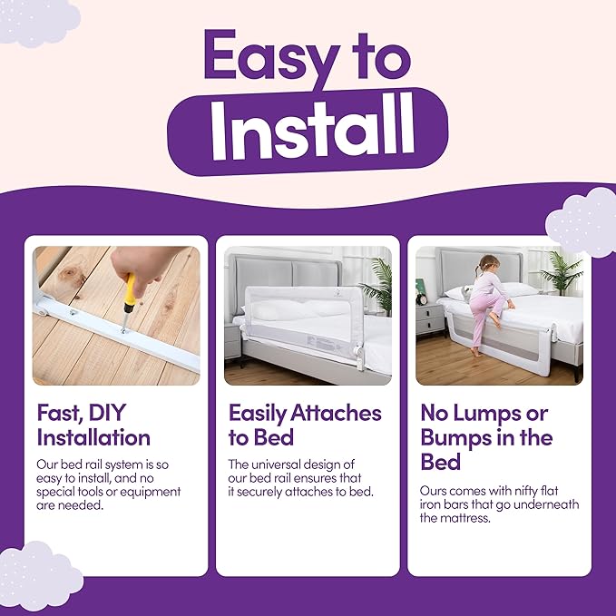 ComfyBumpy 2-Pack Bed Rail for Toddlers 55.5" L x 19.5" H | Toddler Bed Rails for Twin, Full, Queen & King Mattress Size | Swing Down Rail Guard | Mattress Side Rail for Kids | White