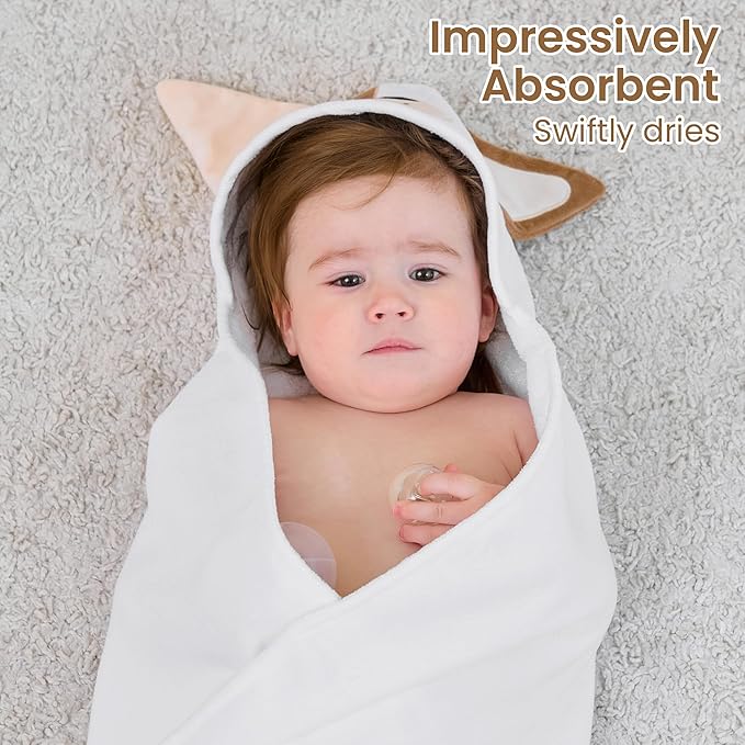 Mooreeke 1 Pack Toddler Towel - 100% Cotton Toddler Hooded Towel - Soft Baby Bath Towel with Hood for Newborn - Comfort Towel for Baby Girls and Boys - Animal Shaped (Puppy)