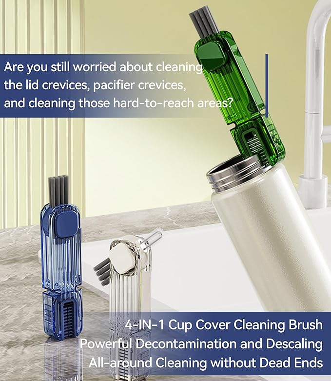 4 in 1 Cup Lid Gap Cleaning Brush - 2025 Multifunctional Insulation Bottle Cleaning Tools, Mutipurpose Tiny Silicone Cup Holder Cleaner, Home Kitchen Cleaning Tools