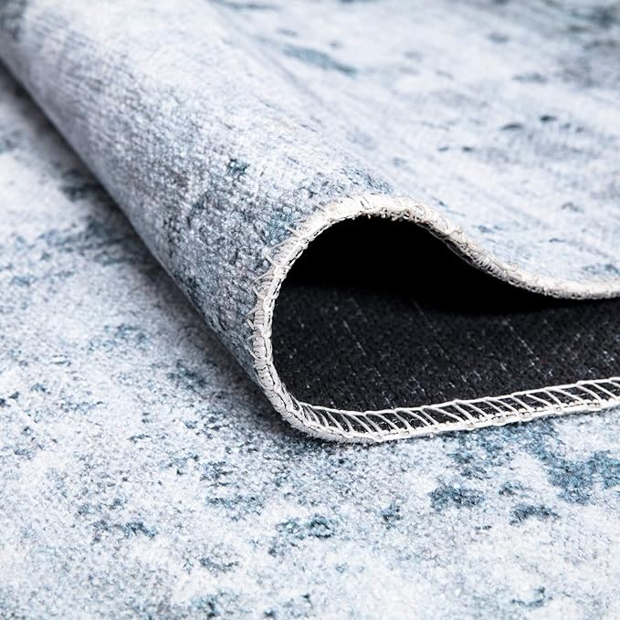 Bloom Rugs Caria Washable Non-Slip 12 ft Runner - Blue/Gray Modern Abstract Runner for Entryway, Hallway, Bathroom, and Kitchen - Exact Size: 2'6" x 12'