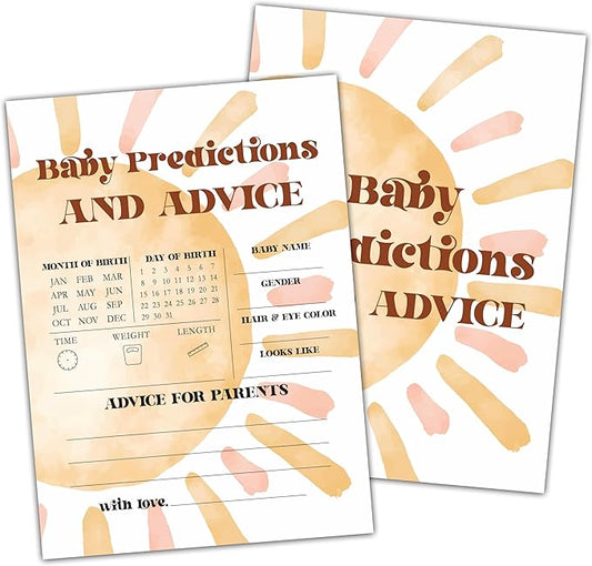Baby Shower Games For Boy, Boho Sun Baby Predictions and Advice Baby Shower Game, Sunshine Here Comes The Son Gender Reveal Games, Set of 25 Cards(Bohosun005)