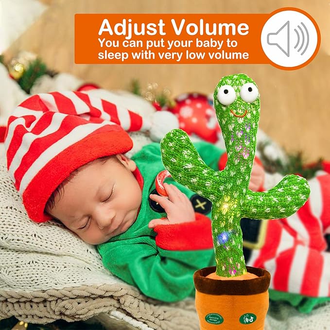 Christmas Dancing Talking Cactus Toy Mimics Back, Cactus Baby Toy Singing Mimicking Repeating Recording, Silly Sunny The Cactus with 3xAA Battery