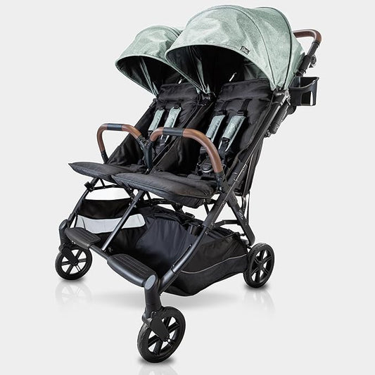 Lightweight Double Side by Side Stroller - 22 Lbs, 9.5" Compact Fold, Twin Nap Ready Seating, No Rethread Harness, Magnetic Buckle & Ultra Plush Seat 60Lb Max Per Seat- (v2 Sage)
