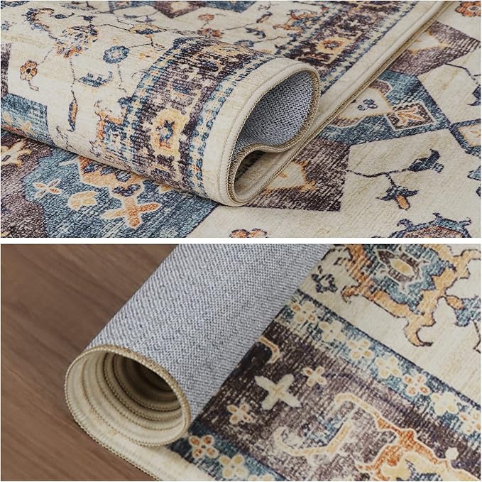 Dripex Vintage Runner Rug-2x8 Washable Distressed Hallway Oriental Medallion Carpet Runner Non-Slip Stain-Resistant Kitchen Mat Foldable Thin Accent Rug for Entrance Living Room Bedroom