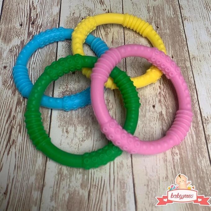 Babynow Teething Rings - Sensory Teether Ring Pacifiers for Baby 0-12 Months Sensory Chew Toy Safe Toddler Comforter Soother Infant Dummie Toy - Green 2 Pack