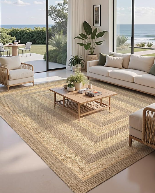 LUMI Jute Area Rug 6x9 for Living Room, Natural Handwoven Rugs Non Slip, Farmhouse Braided Carpets No Shedding for High Traffic, Dining Room, Indoor, Outdoor, Patio