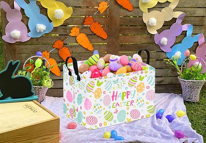 Easter Gift Basket Eggs Storage Basket Kids Toys Storage Basket Organizer Box Clothes Laundry Hamper Bunny Nursery Basket with Handles