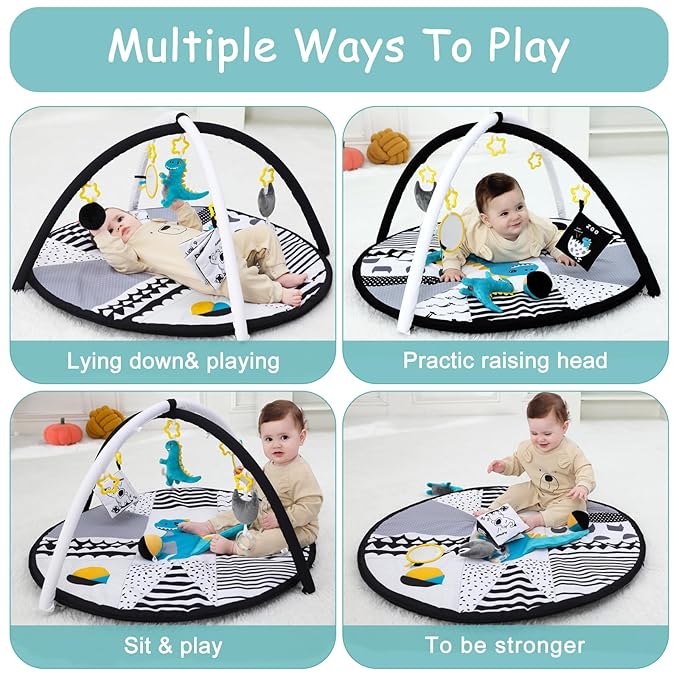 Lovvie & Joy Baby Play Activity Gym Tummy Time Mat for Infant,Baby Gyms & Playmats for Babies 0 to 3 6 9 12 36 Months with 5 Toys for Early Sensory Exploration and Motor Skill Development Dinosaur