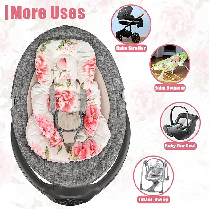 Infant Car Seat Insert, HNHUAMING Baby Car Seat Head & Body Support for Newborn, Ultra Soft Reversible Preemie Carseat Insert Cushion for Girls Boys, Fit CarSeat, Stroller, Swing, Bouncer, Pink Floral