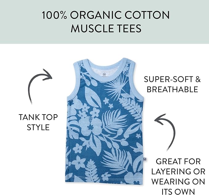 HonestBaby Sleeveless Muscle T-Shirts 100% Organic Cotton for Infant Baby and Toddler Boys, Girls