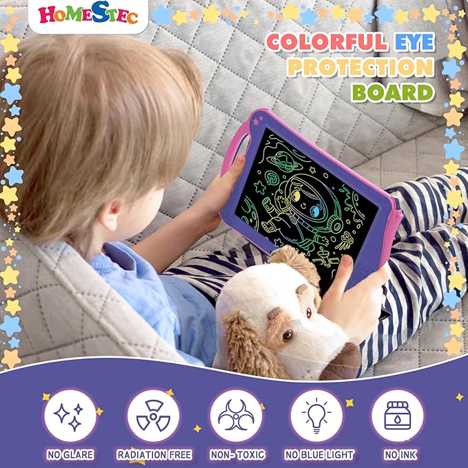 Astrodraw Drawing Pad Toys, Colorful LCD Writing Tablet for Kids, Doodle Board for Toddlers 3 4 5 6 Years Old, Travel Sensory Space Toy for Boys Girls, Birthday Gift Idea (Purple/Pink)