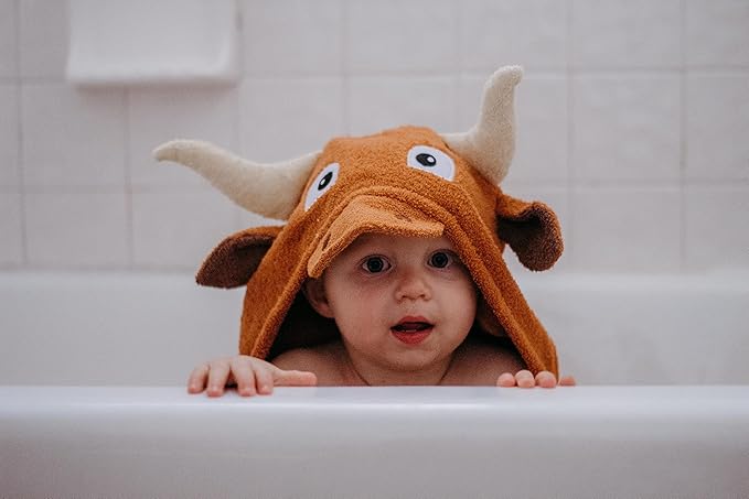 Hooded Baby Towel for Kids 2-8 | Large 100% Cotton Baby Towel for Girls or Boys | Unisex Cute Texas Longhorn Bath Towels for Babies and Toddlers