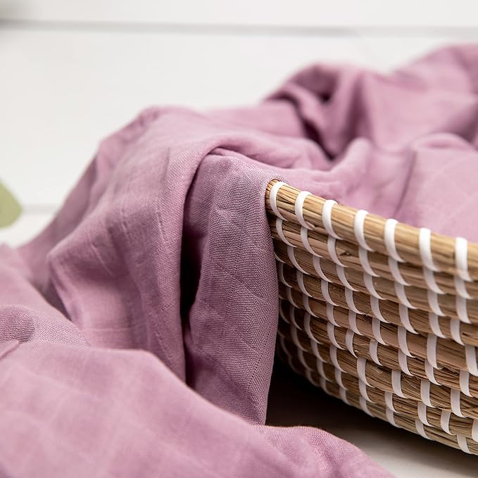 BWD Baby Swaddle Blanket – Ultra-Soft Bamboo Viscose & Organic Cotton Muslin – Lightweight, Breathable, Stretchy – Newborn Essential 47" (Mauve)