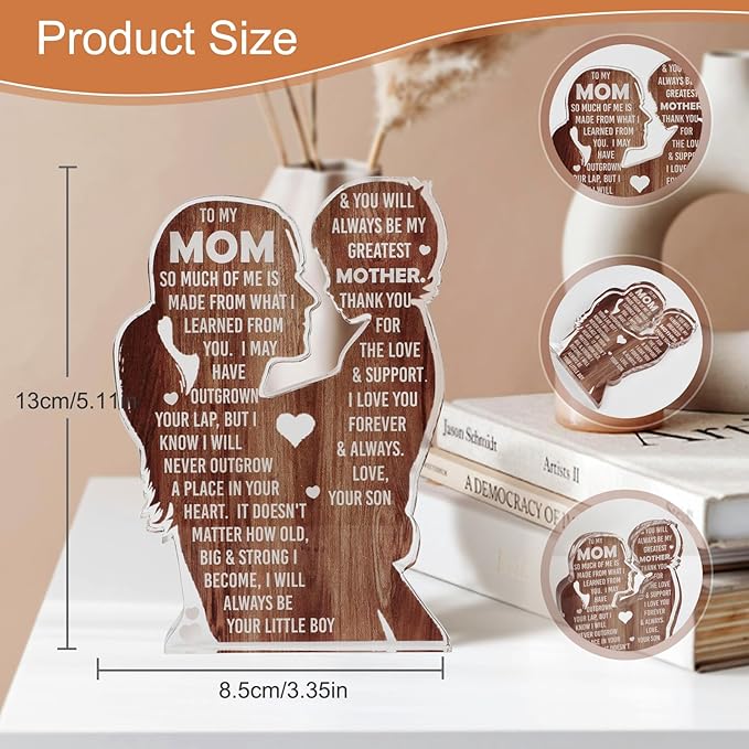 Mom from Son, Stocking Stuffers for Mama, Best Mom Ever, Unique Birthday Present Ideas for New Mom First Time Mom - Desk Decor Acrylic Sign
