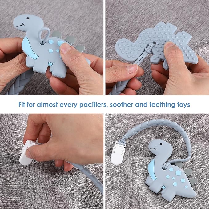 Stylish Silicone Pacifier Clips 4-Pack for Baby Boys and Girls, Woven Rope Flexible Design, Rust-Free Holders for Teething Relief and Baby Essentials, Safe for Newborns (Grey)
