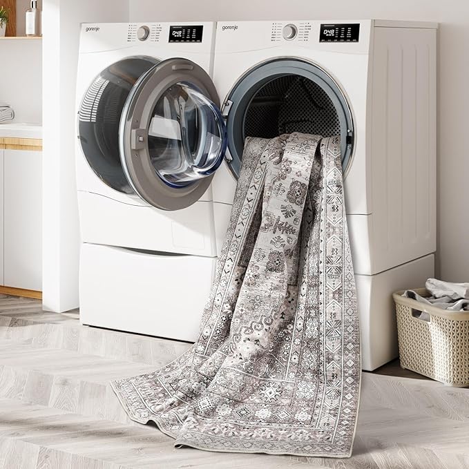 zesthome 10x14 Area Rugs,Stain Resistant Washable Rug,Ultra-Thin Rugs for Living Room,Bedroom,Non-Slip Backing Home Decor Large Area Rug (Brown/Beige,10'x14')