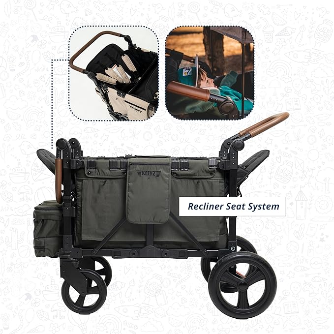 Keenz XC+ EVO - Luxury Comfort Stroller Wagon | Foldable 4 Passenger Quad Seater with Adjustable Canopy | Pine Green
