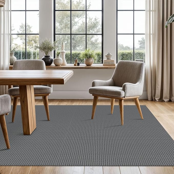 KOZYFLY Washable Area Rug 5x7 ft Rubber Backed Non Slip Rugs for Living Room Braided Cotton Bedroom Rug Woven Office Rugs Indoor Floor Carpets for Dining Bedroom Living Room, Grey/Dark Grey
