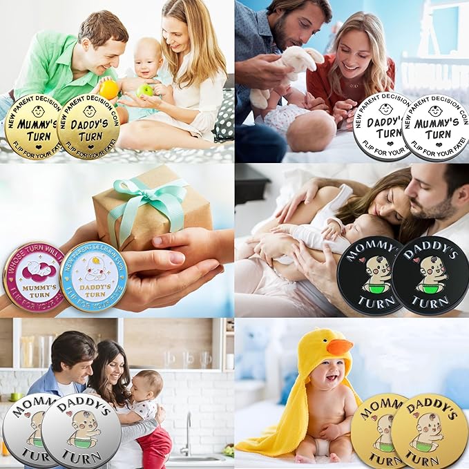 Fathers Day New Baby Gifts for Parents,Double-Sided Decision Coin Gift for New Mom & Dad,Funny Baby Shower Gifts for Couple,Gifts for Pregnant Women as Halloween Thanksgiving Christmas Gift，D-Black