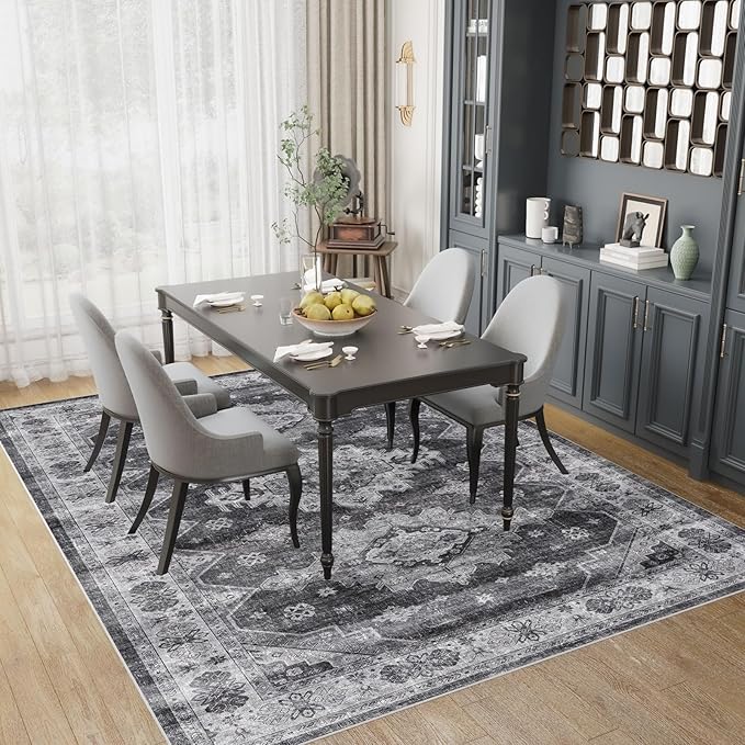 Dripex Washable Area Rug 6x9 Living Room Rug Stain & Water Resistant Foldable Thin Vintage Rugs Bedroom Rug Floor Carpet for Dining Room Kitchen Bathroom Farmhouse Office