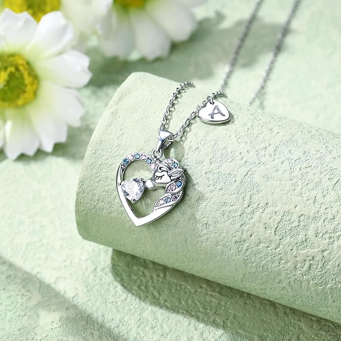 Unicorn Necklace Gifts for Girls Kids - Colorful CZ Heart Initial Necklaces Unicorn Necklace for Girls Jewelry Birthday Gifts for Little Girl Kids