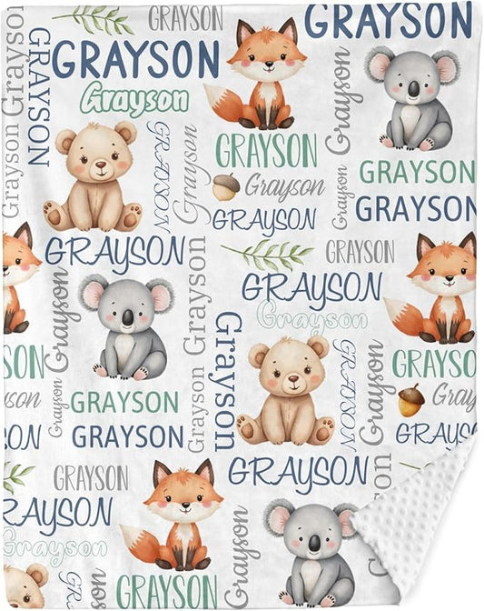 Personalized Baby Blanket for Boys Bear Custom Baby Blankets with Name Dotted Backing Customized Gifts for New Mom Customize Baby Blanket for Kids Newborn Birthday