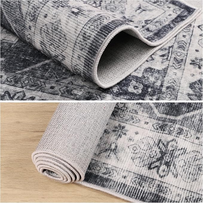 Dripex Vintage 5x7 Area Rugs -Large Washable Area Rug for Living Room Bedroom Oriental Medallion Floral Print Floor Carpet Low-Pile Indoor Soft Non-Slip Accent Rug Farmhouse Home Office Decor