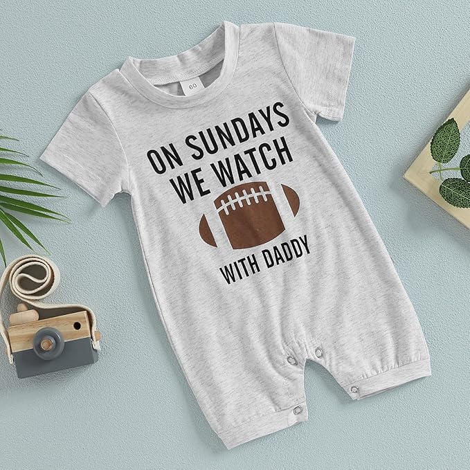 Honganda Infant Baby Boys Girls Football Season Jumpsuit Watch Football with Daddy Funny Romper Playsuit Sweatshirt