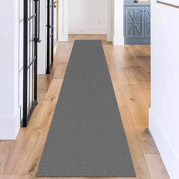 KOZYFLY Long Runners for Hallways 2x12 ft Washable Kitchen Runner Non Slip Rubber Backed Hallway Rugs Cotton Entryway Runner Rug Floor Carpet for Indoor Hall, Backdoor, Kitchen, Grey/Dark Grey