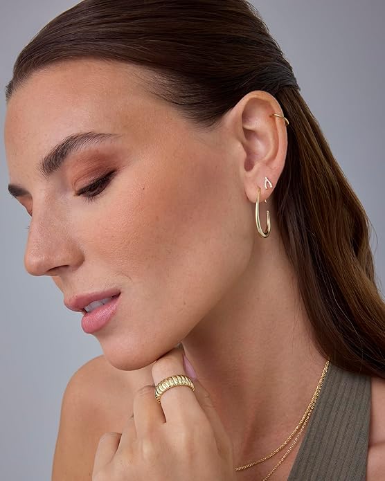 PAVOI 14K Gold Plated Dainty Flat Back Earrings for Women - Hypoallergenic Sterling Silver Posts Helix Cartilage Piercing Jewelry - Emoji Motif Bow Celestial Flatback Gold Stud Earrings Screw Back