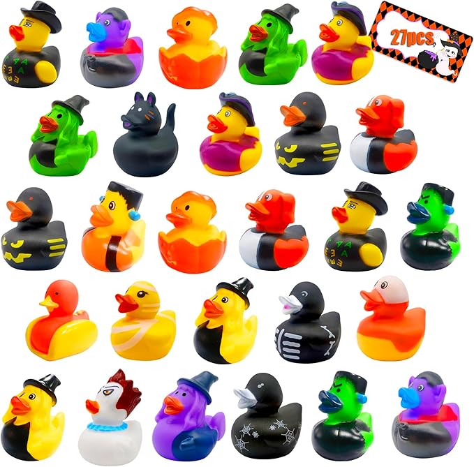 27 Pcs Halloween Party Favors Rubber Ducks,Baby Showers Accessories Jeep Bath Toys for Kids Halloween Decorations Trick or Treat Supplies Goodie Bag Fillers(Halloween)