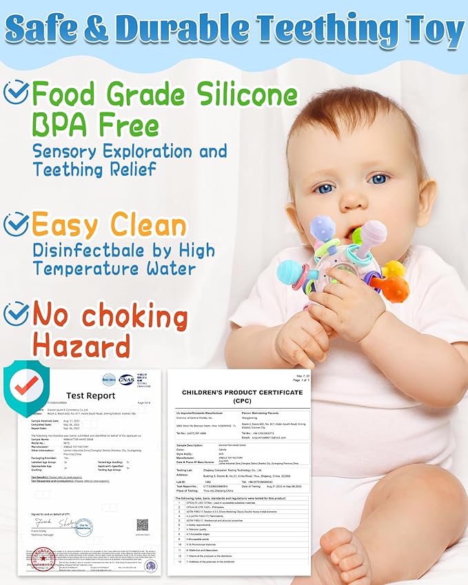 Baby Teething Toys for Babies Girl Toys Gifts, Rattles Chew Sensory Montessori Toys for Newborn Infants, Tummy Time Shower Gifts for Babies - Pink