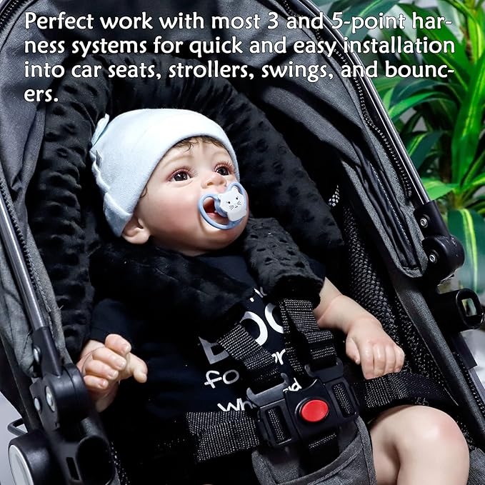 Car Seat Head Support Infant Baby Carseat Head Support & Strap Covers for Newborns Ultra Soft Minky Dotted Fabric Infant Car Seat Insert Perfect for Baby Carseats, Strollers, and Bouncers