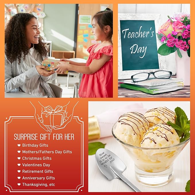 Funny Ice Cream Shovel Gifts for Teacher Appreciation Gift Women Thank You Teachers End of Year Presents Professor Instructor Mentor Retirement Birthday Thanksgiving