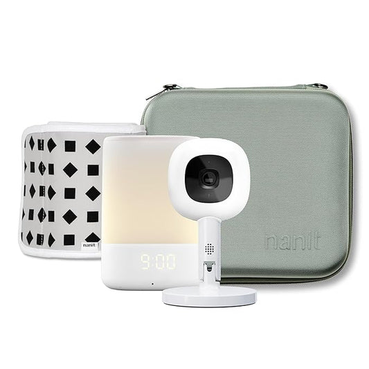 Nanit Travel Light Bundle Pro Camera with Portable Flex Stand, Sound + Light Audio Monitor & Baby Night Light, and Travel Case - Green