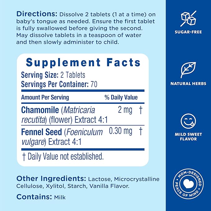 Mommy's Bliss Little Gums Soothing Oral Tablets, Great for Teething Babies, Benzocaine-Free & Sugar-Free, 2 Months+, 1 Bottle (140 Tablets)