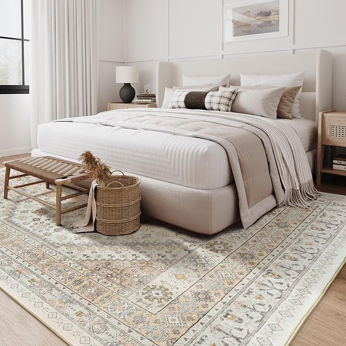 zesthome 8x10 Area Rugs for Living Room,Non-Slip Backing Washable Rugs,Vintage Large Area Rug，Stain Resistant Home Decor Rug